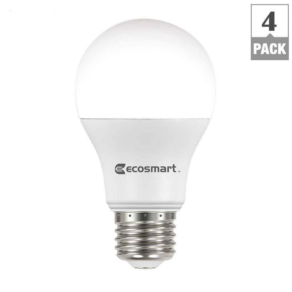 EcoSmart 60-Watt Equivalent A19 Non-Dimmable LED Light Bulb (5000K) Daylight (4-Pack) B7A19A60WUL34