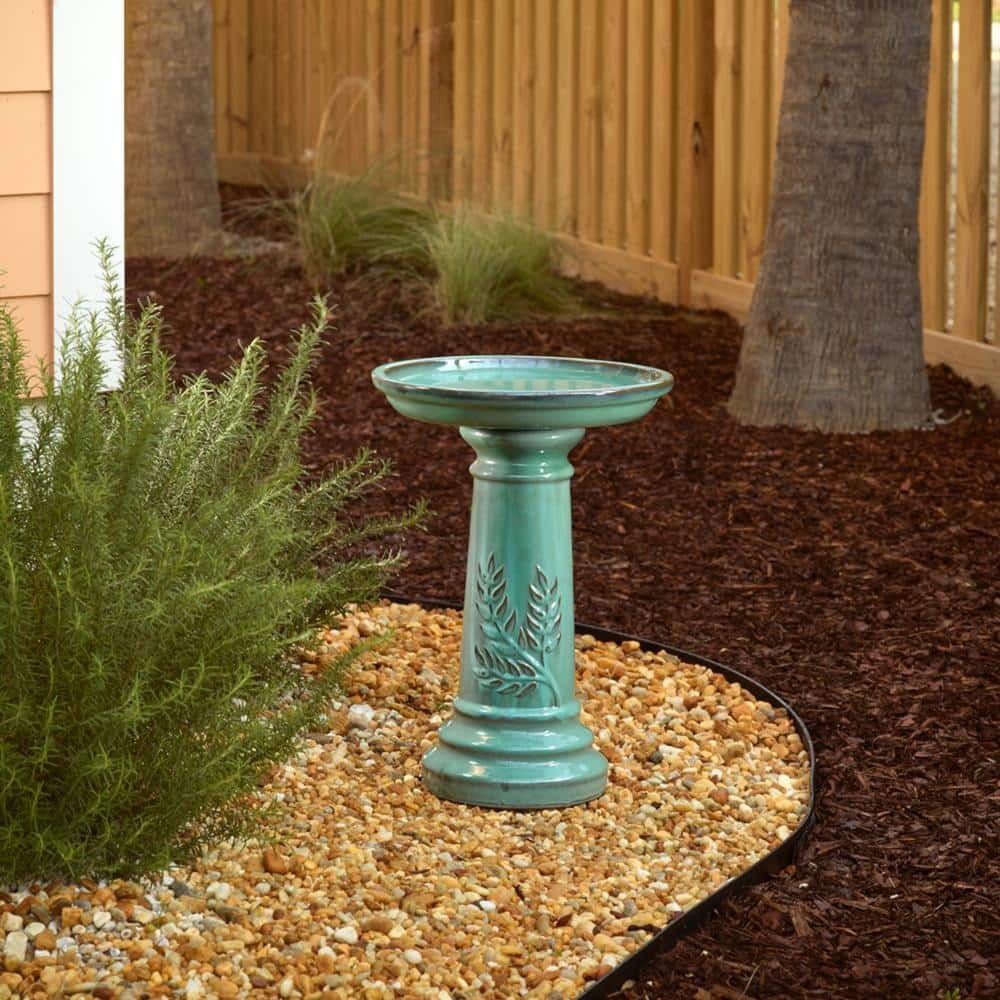 Smart Solar Wingate 15-3/4 in. Minty Teal Ceramic Traditional Birdbath 207239-MG