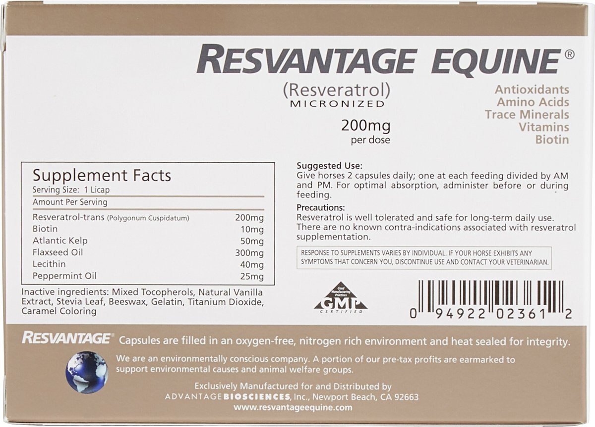 Resvantage Equine Daily Maintenance Comprehensive Capsule Horse Supplement， 60 count