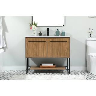 Simply Living 40 in. Single Bathroom Vanity in Walnut Brown with Quartz Vanity Top in Ivory White SL127620WB