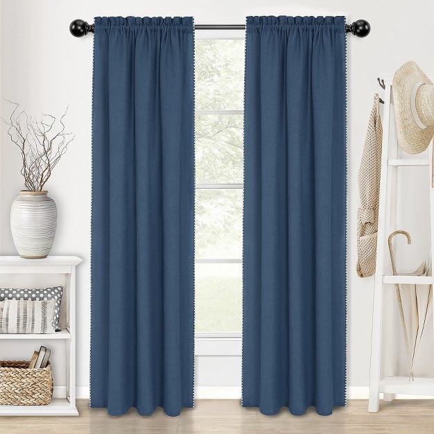 Kate Aurora Complete Coastal Hamptons Living Rod Pocket Textured Semi Sheer 3 Piece Window Curtain amp Valance Set