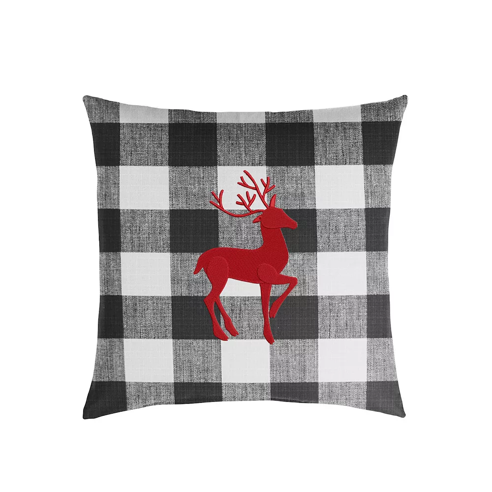 18 Black Plaid and Red Single Embroidered Decorative Deer Square Lumbar Pillow