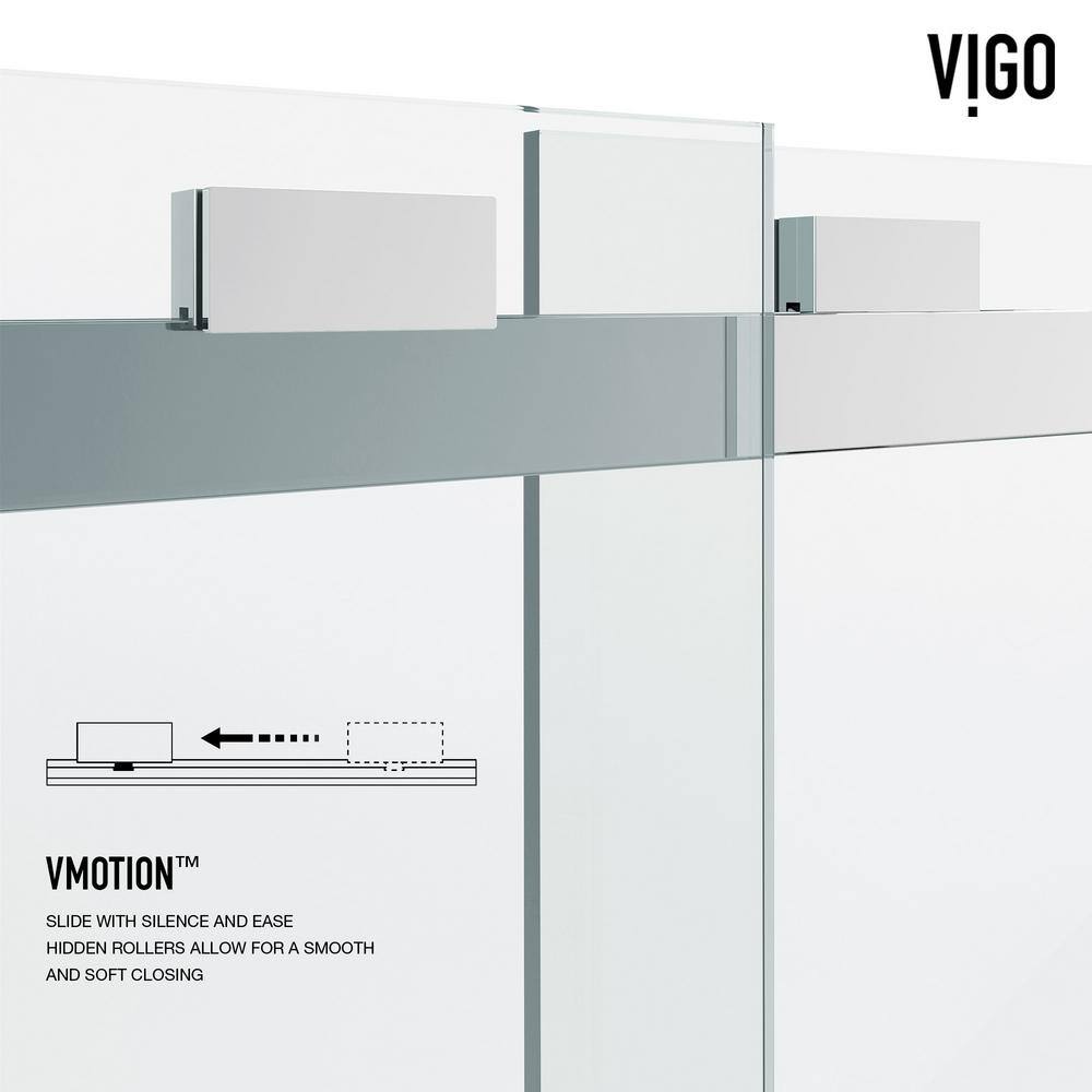 VIGO Houston 56 to 60 in. W x 66 in. H VMotion Sliding Frameless Tub Door in Chrome with 38 in. (10mm) Clear Glass VG6023CHCL6066