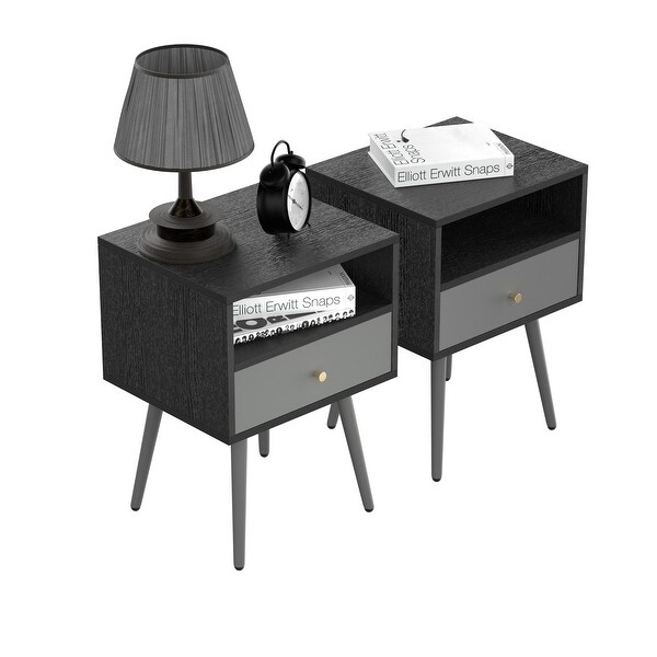 Modern Bedside Tables Set of 2，Nightstand with 1 Storage Drawer Chic Sofa Table for Bedroom Living Room Office