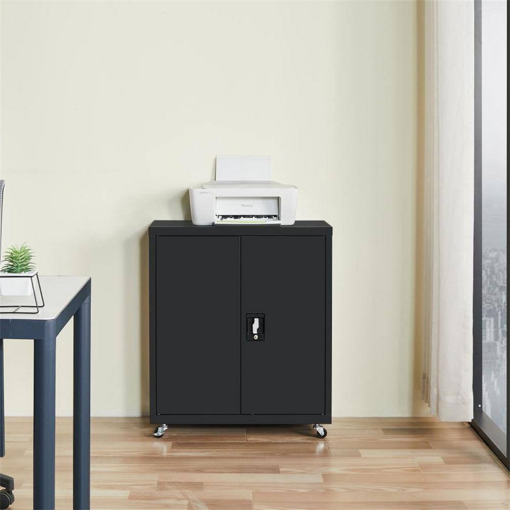 Black 27.56 in. W x 31.5 in. H 2-Tier Metal Lockable Storage File Cabinet with 2-Doors and 1-Adjustable Shelves LL-W32805557