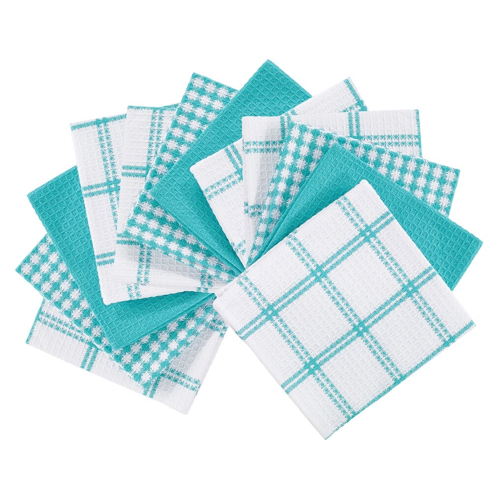 T fal Textiles 12 Pack Flat Waffle Cotton Kitchen Dish Cloth Set