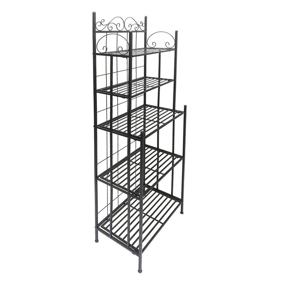 5 Tier Storage Shelves Metal Bakers Rack with Scrollwork Top Standing Kitchen Rack Organizer for Spice Jars Pots and Pans