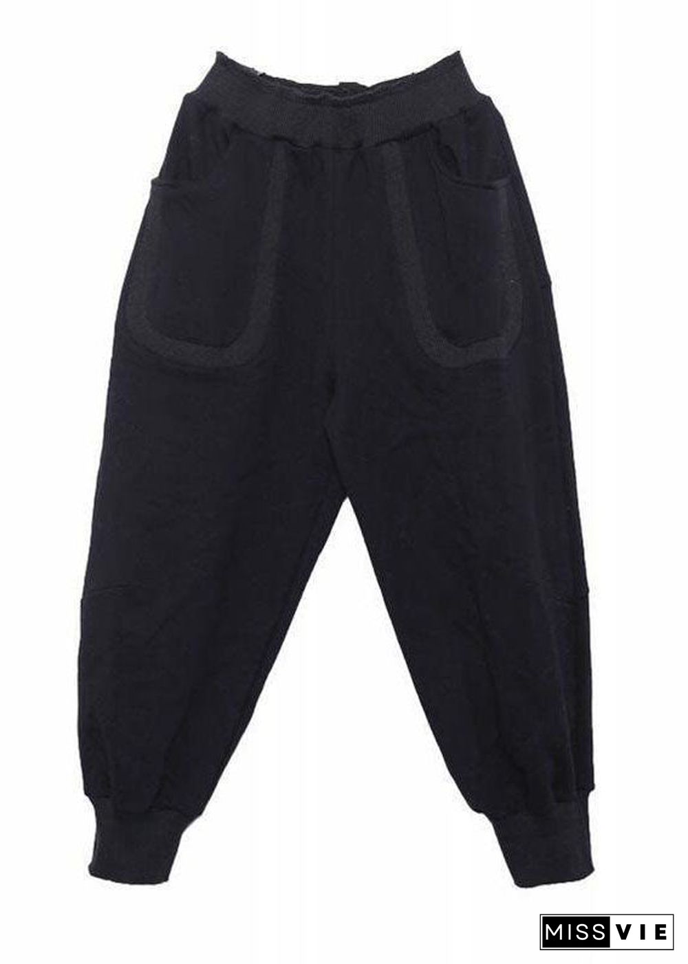 French Black High Waist Oversized Warm Fleece Harem Pants Winter