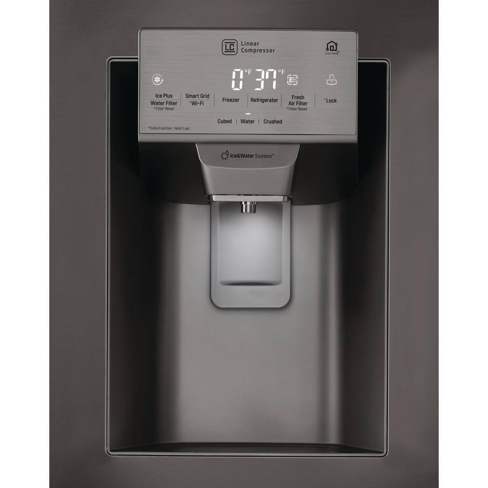 LG 26 cu. ft. French Door Smart Refrigerator with Ice and Water Dispenser in PrintProof Black Stainless Steel LFXS26973D