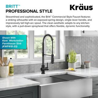 KRAUS Britt Commercial Style Pull-Down Single Handle Kitchen Faucet in Matte BlackSpot Free Black Stainless Steel KPF-1691MBSFSB