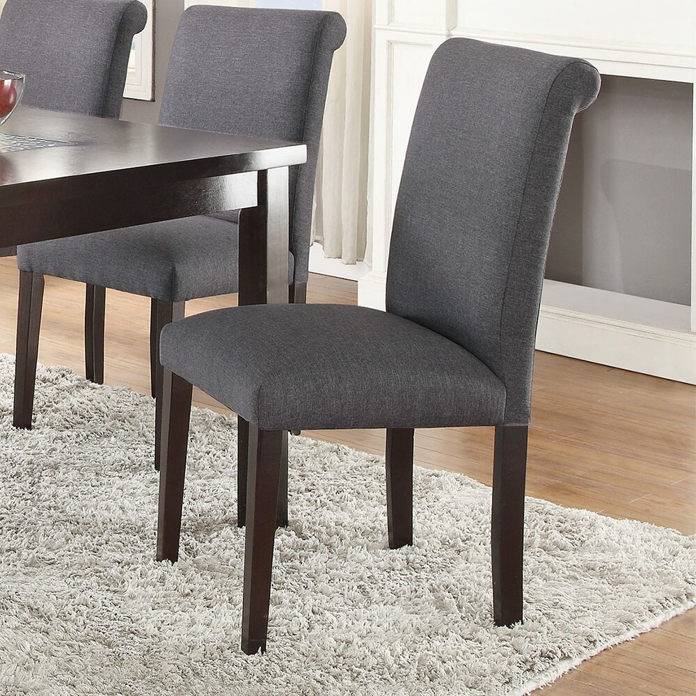 Blue Grey Fabric Dining Chairs with Upholstered Back and Seat  Set of 2