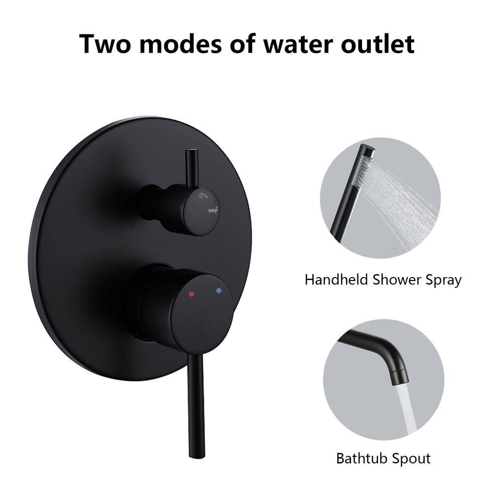 2-Spray Double Handle Settings Wall Mount Tub and Shower Faucet with Hand Shower in Matte Black (Valve Included) CTMS-LQ-858MB