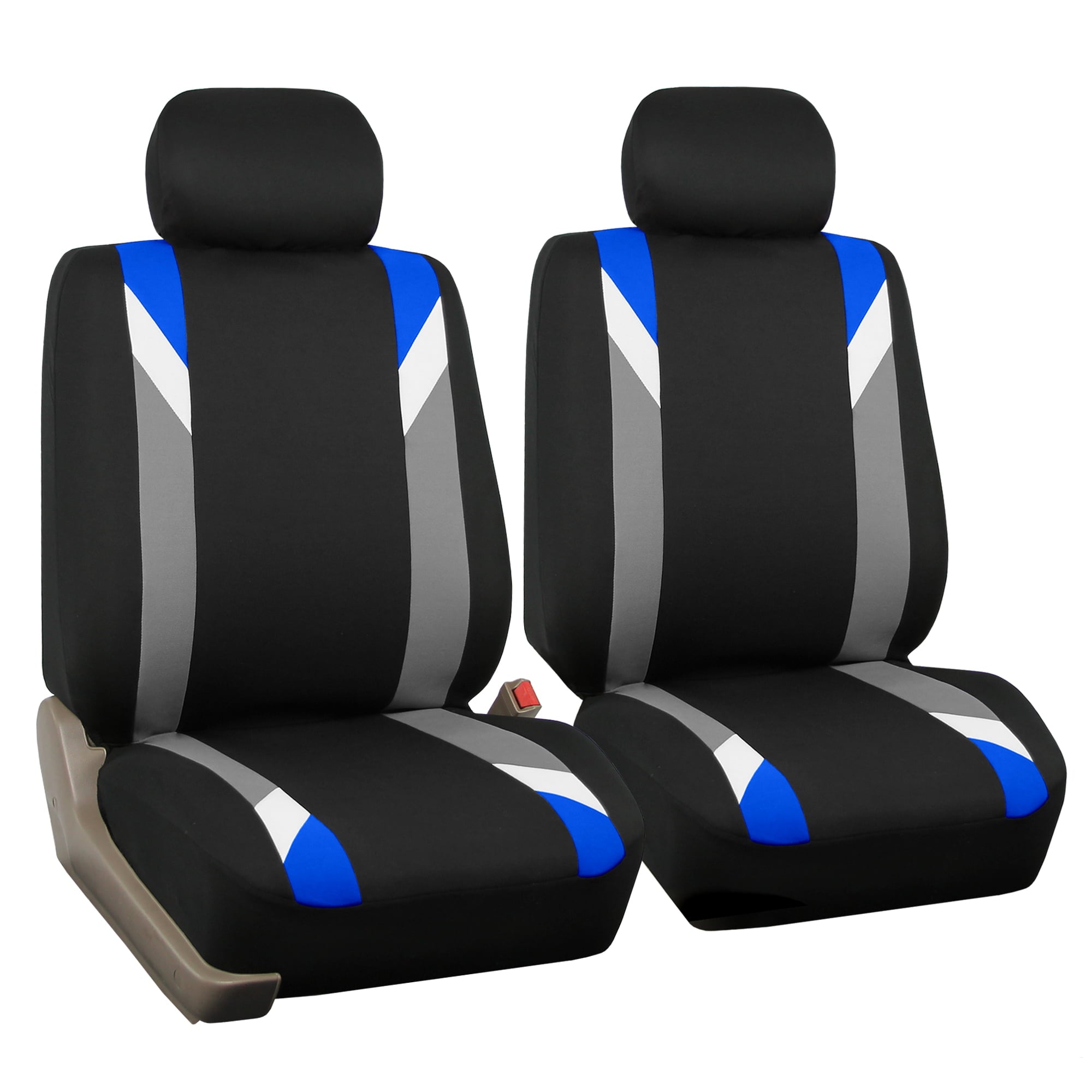 FH Group Premium Modernistic Car Seat Covers Combo， Full Set with Leather Steering Wheel Cover， Blue Black