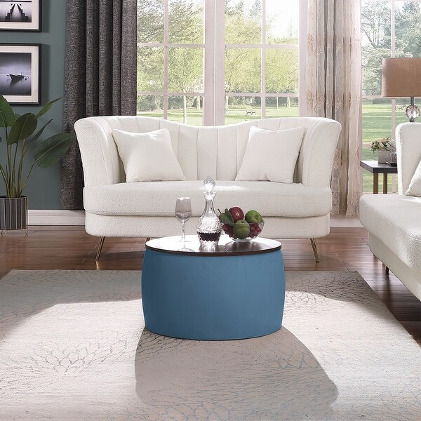 2 in 1 Combination Round Ottoman Set ，Coffee Table with Storage