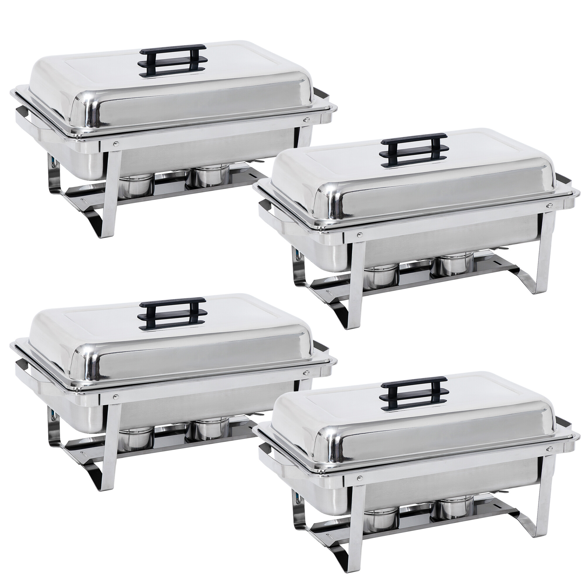 SuperDeal 8 Quart Stainless Steel Chafing Dish Silver Rectangle Foldable for Buffet Catering， 4pcs