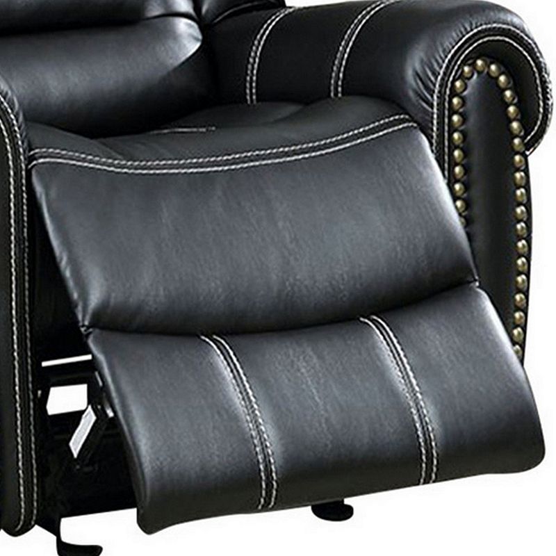 Rolled Arms Leatherette Glider Recliner Chair with Contrast Stitching，Black