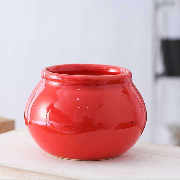 3 inch (8 cm) Handi Shape Round Ceramic Pot (Red) (set of 3)