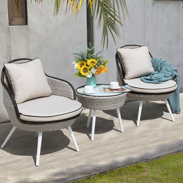 3Piece Bistro Wicker Rattan Outdoor Sets With Cusions