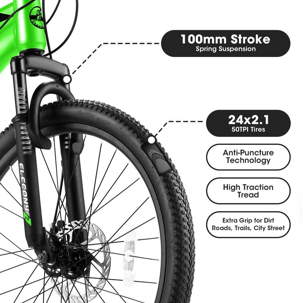 Cesicia 24 in. Steel Mountain Bike with 21-Speed in Green for Teenagers jinxBike21