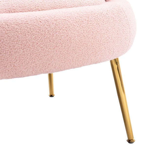 Modern Velvet Tufted Chaise Lounge Chair Accent Chair with Metal Legs for Small Space Living Room， Pink