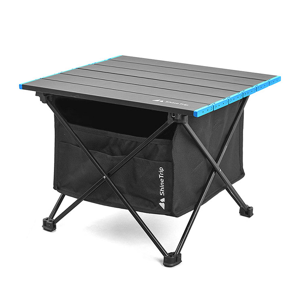 ShineTrip Outdoor Folding Picnic Table with Seat Pocket Camping Desk with Waterproof Tableware Clothes Storage Bag Camping Backyard Use