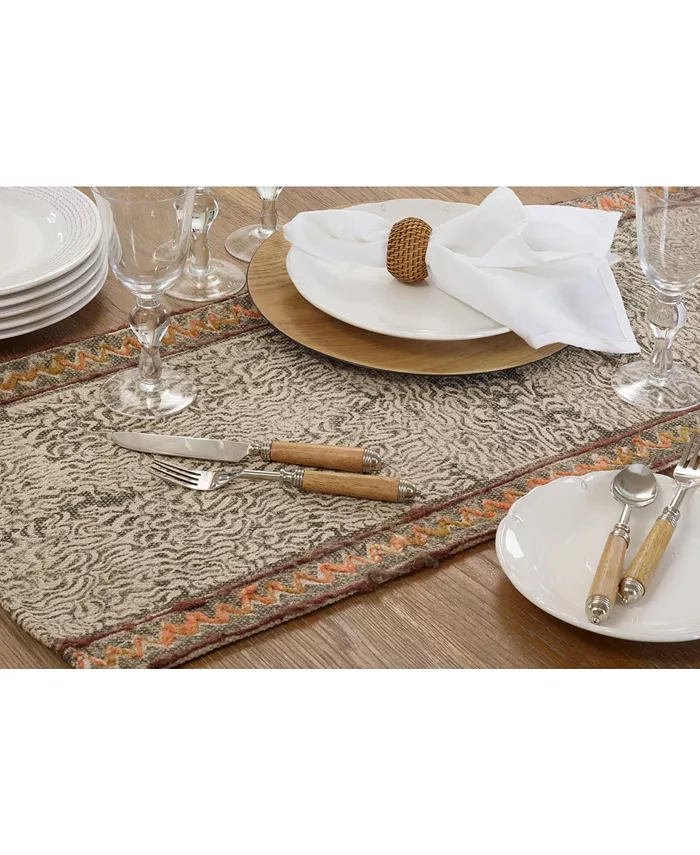 Saro Lifestyle Cotton Table Runner with Block Print Embroidered Design 72 x 16