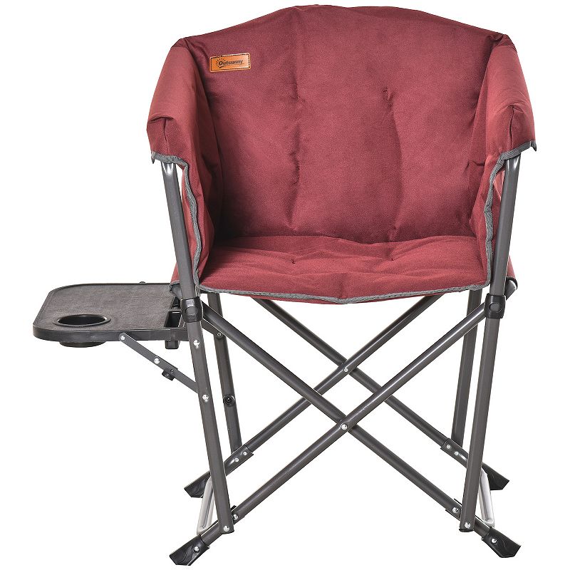 Outsunny Folding Camping Chair with Thick Padded Side Table Outdoor Oversized Director Chair with Heavy Duty Frame for Camping Picnic Beach Hiking Travel Wine Red