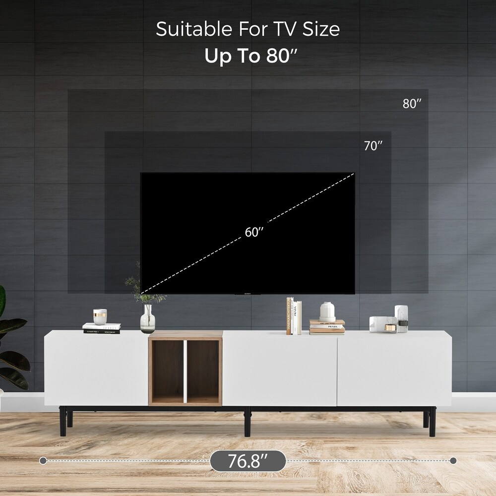 Versatile Wood TV Stand w/3 Cabinets   Open Shelves  Entertainment Center for TVs Up to 80\