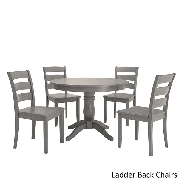 Wilmington II Round Pedestal Base Antique Grey 5-Piece Dining Set by iNSPIRE Q Classic