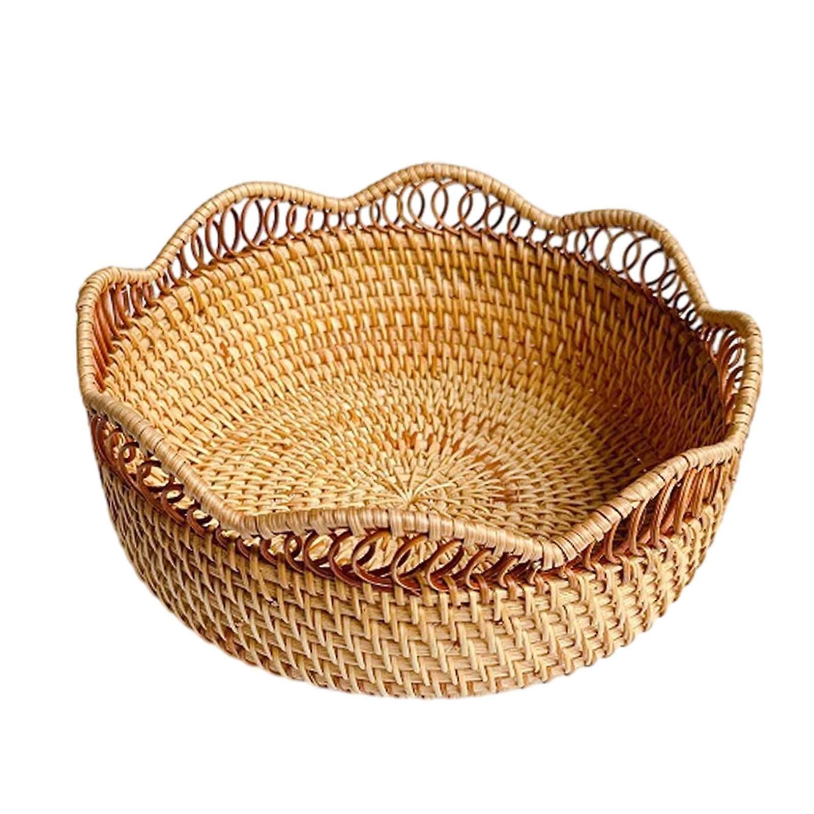 Wicker Storage Bowl Handwoven Display Wicker Tray For Vegetables Drink Snack M