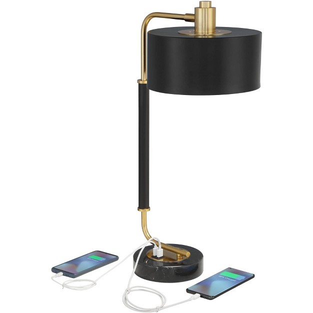 High Black Gold With Dual Usb Charging Ports Metal Drum Shade For Bedroom Living Room Home