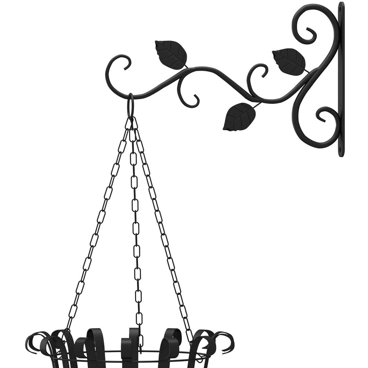 GIUGT 1Pcs Hanging Plant Bracket, 12in Metal Wrought Iron Plant Hooks Wall Mounted Decorative Plant Hanger Hook for Hanging Indoor Outdoor Planter Flower Pot Bird Feeder Wind Chime Lanterns, Black