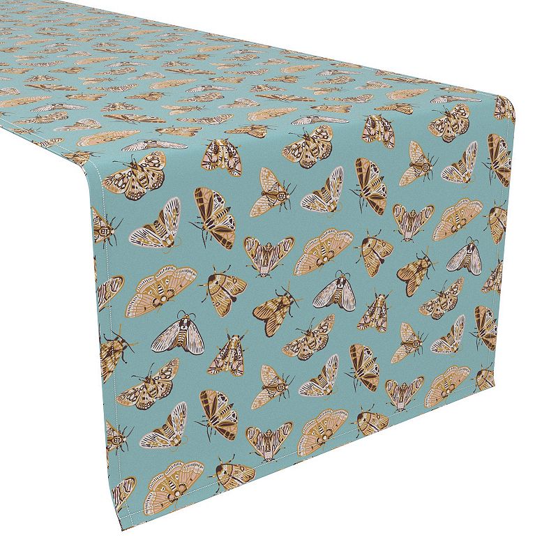 Table Runner， 100% Polyester， 14x108， Moths on Blue Background