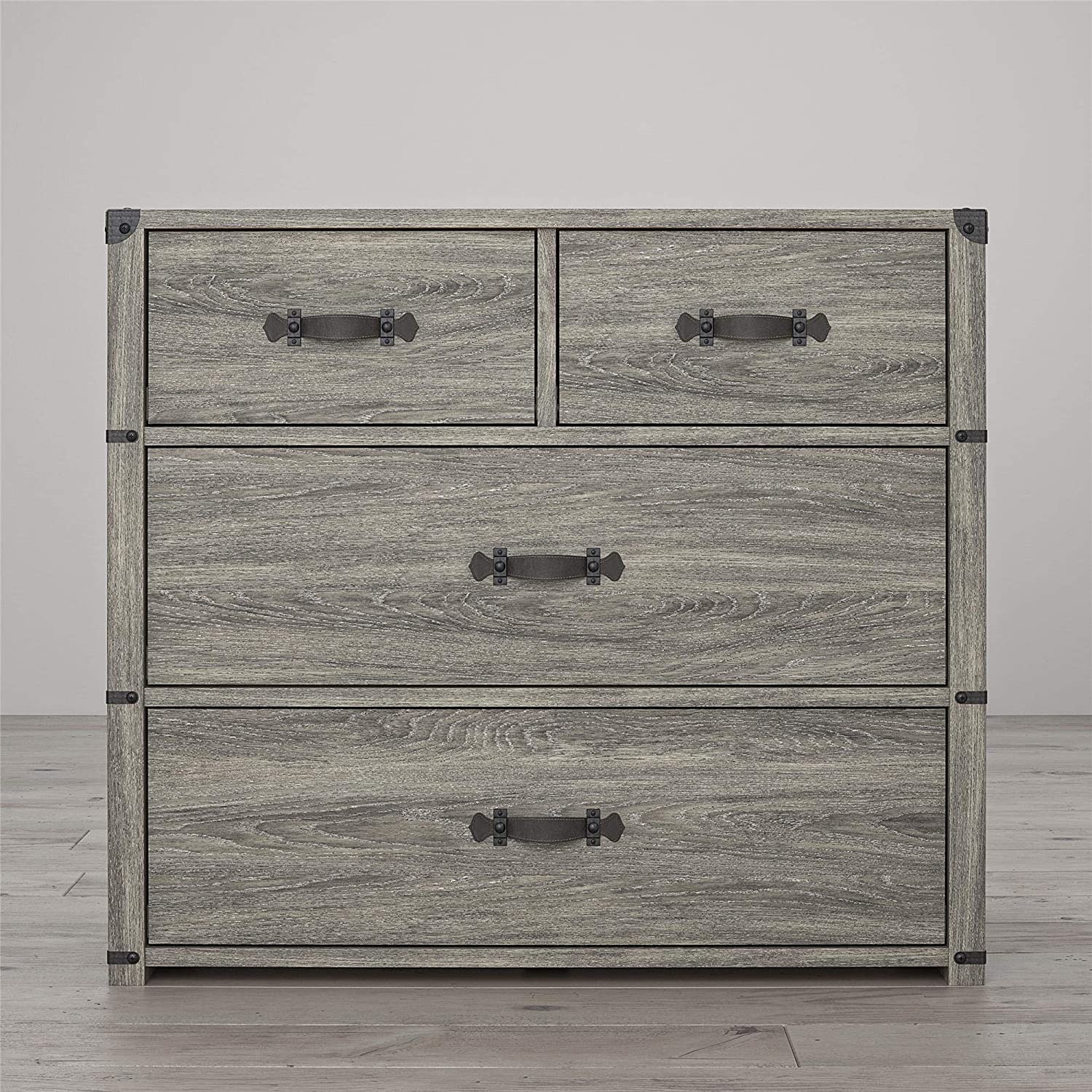 GUVSOETS Nova 4 Drawer Storage Grey Dresser, Gray Oak