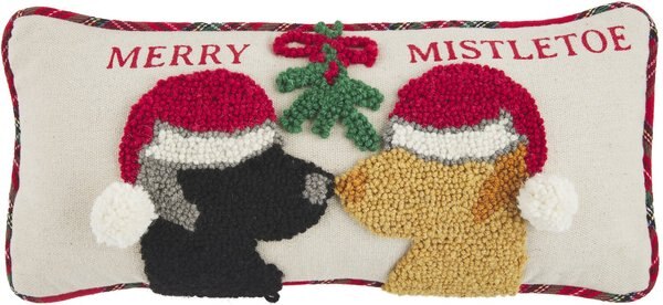 Mud Pie Christmas Merry Mistletoe Hook Wool Pillow