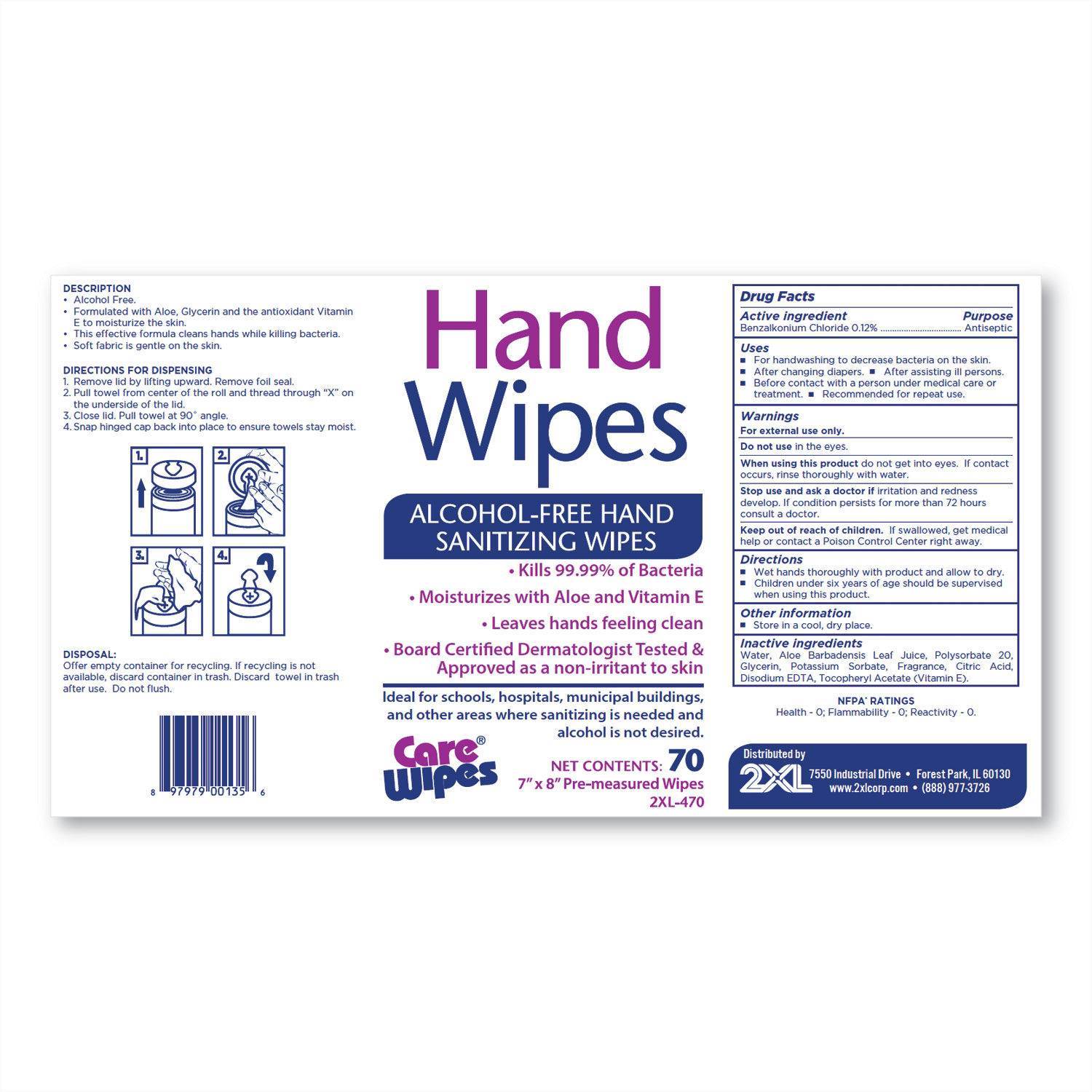 Alcohol Free Hand Sanitizing Wipes by 2XL TXL470