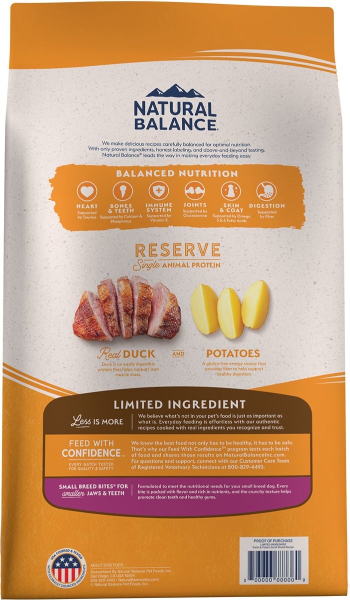 Natural Balance Limited Ingredient Reserve Grain-Free Duck and Potato Small Breed Bites Recipe Dry Dog Food