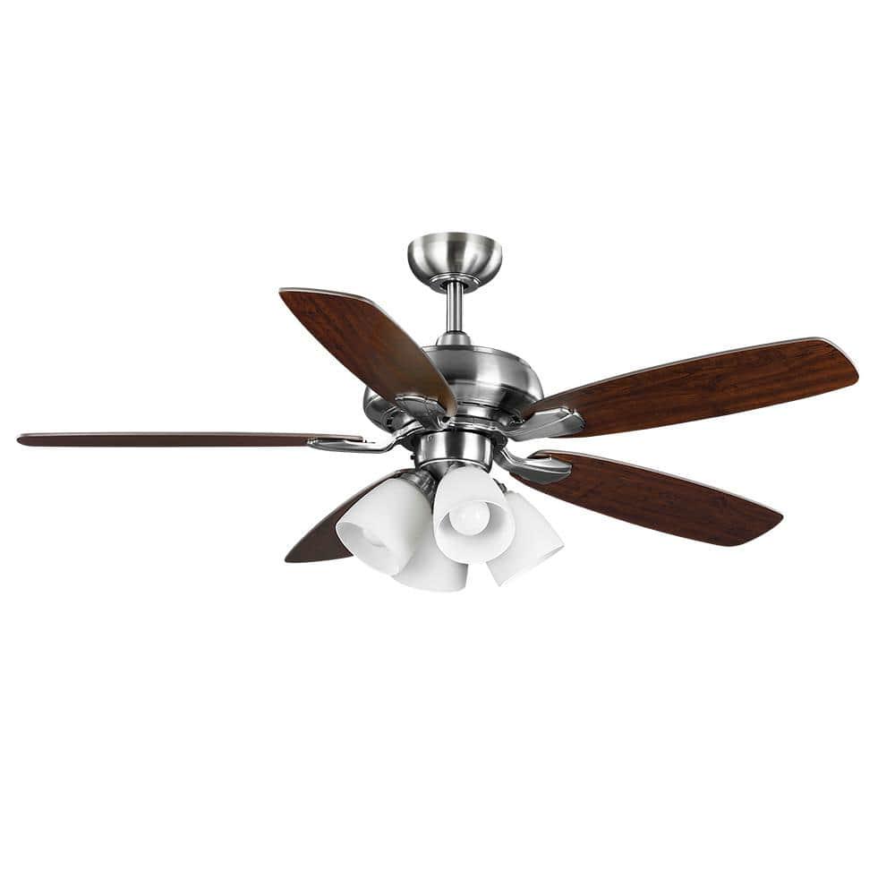 Hampton Bay Hollis 52 in Indoor LED Brushed Nickel Dry Rated Ceiling Fan with 5 Reversible Blades Light Kit and Remote Control