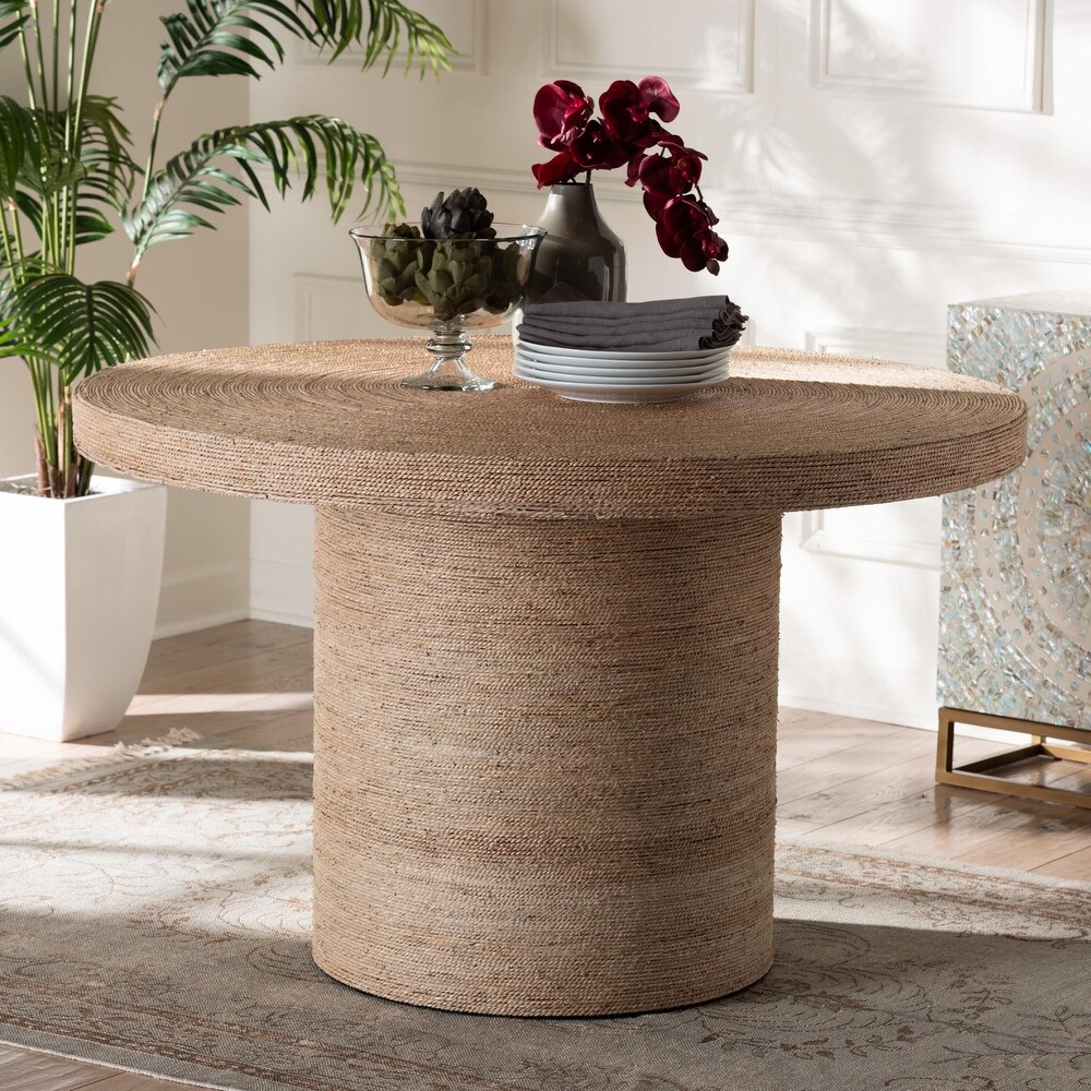 Bistra Modern Bohemian Natural Brown Seagrass and Wood Dining Table