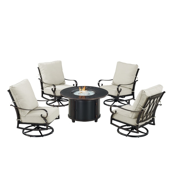 Black Aluminum Fire Table Set with Four Club Chairs