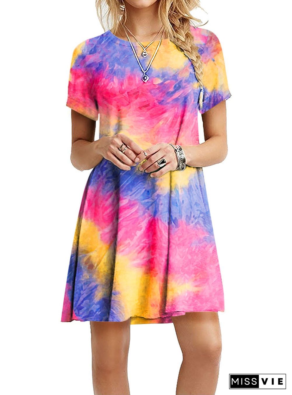 Slim Rainbow Tie-dye Printed Dress