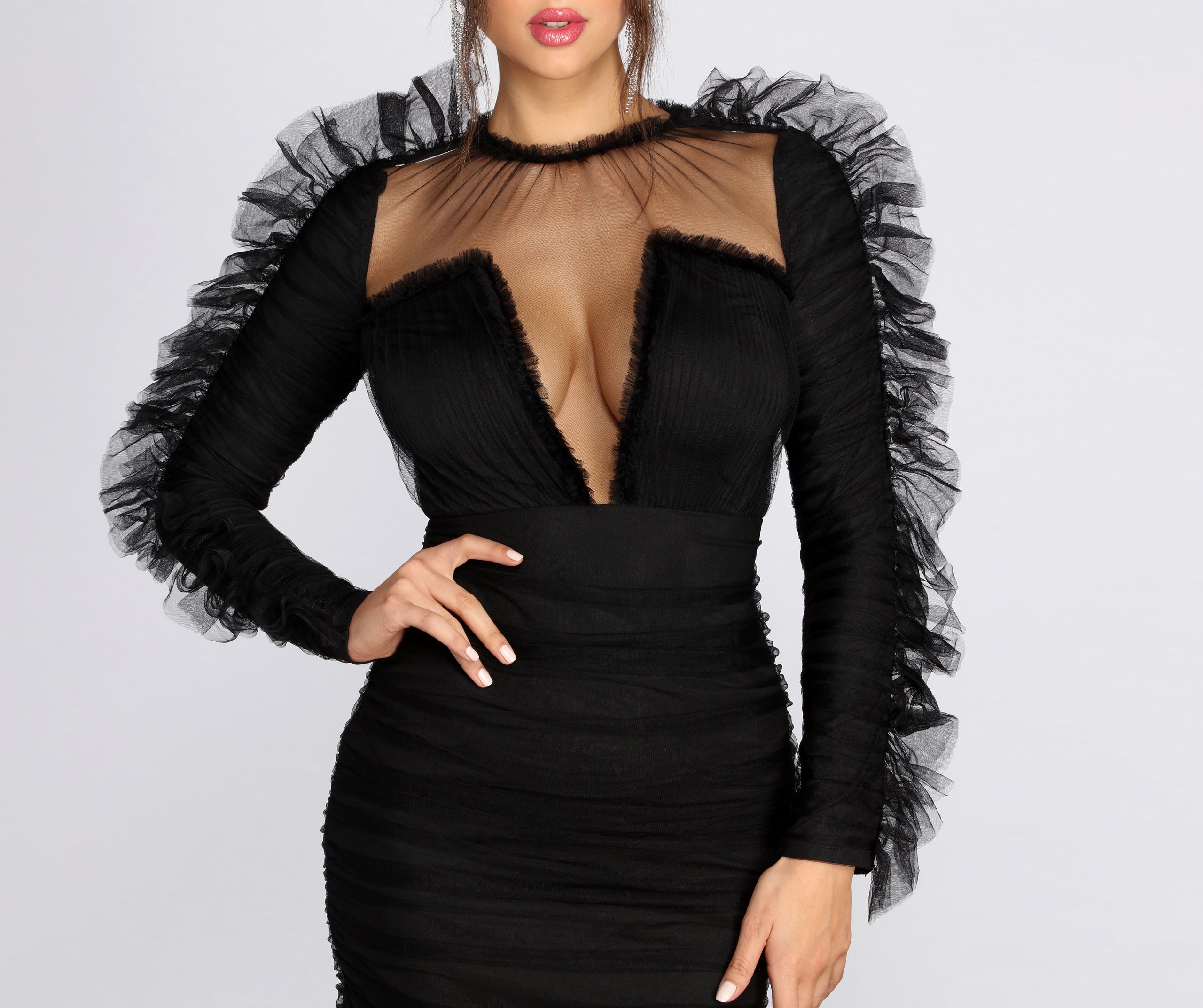 Angelina Ruffle Tulle Sleeves Mini Dress