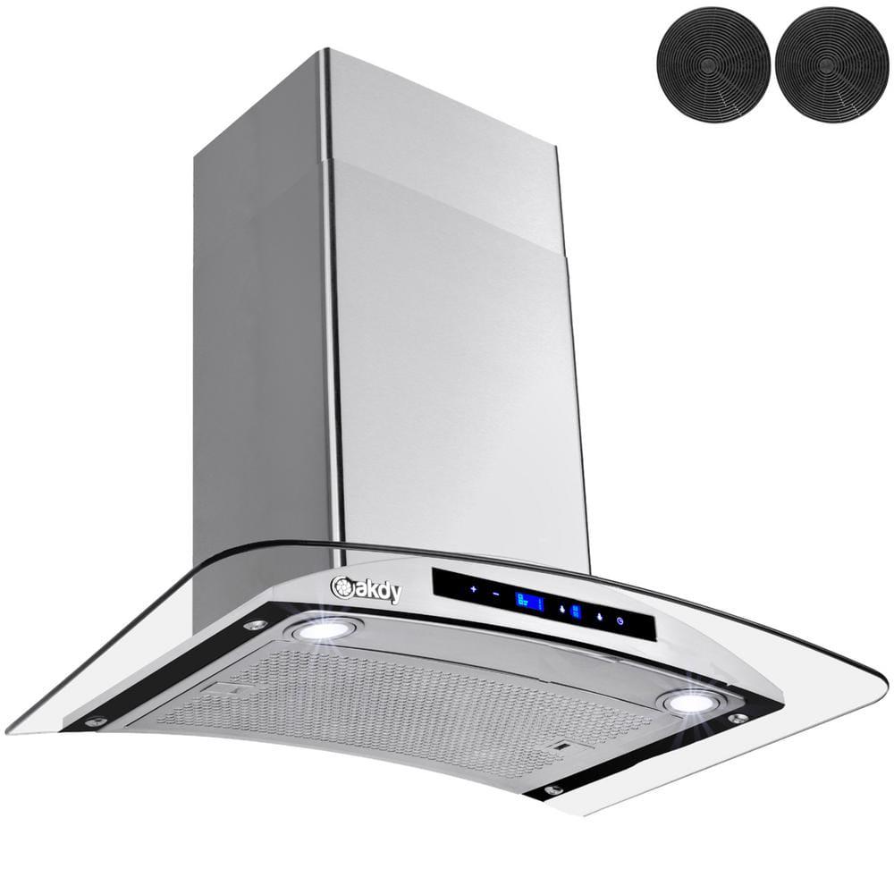 AKDY 30 in 343 CFM Convertible Kitchen Wall Mount Range Hood in Stainless Steel with Tempered Glass and Touch Controls