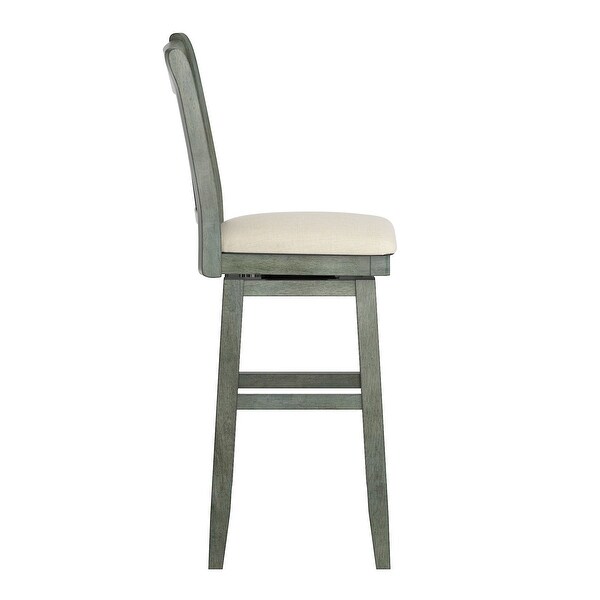 Sheena Double X Back Bar Height Wood Swivel Stool， Antique Sage