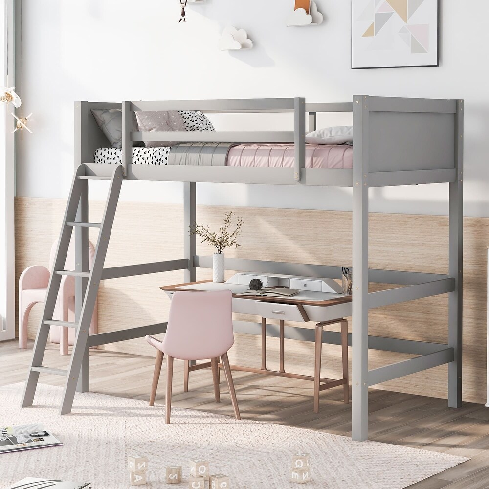 Solid Wood Twin Size Loft Bed with Ladder Twin Loft Bed for Dorm  Boys   Girls Teens Kids