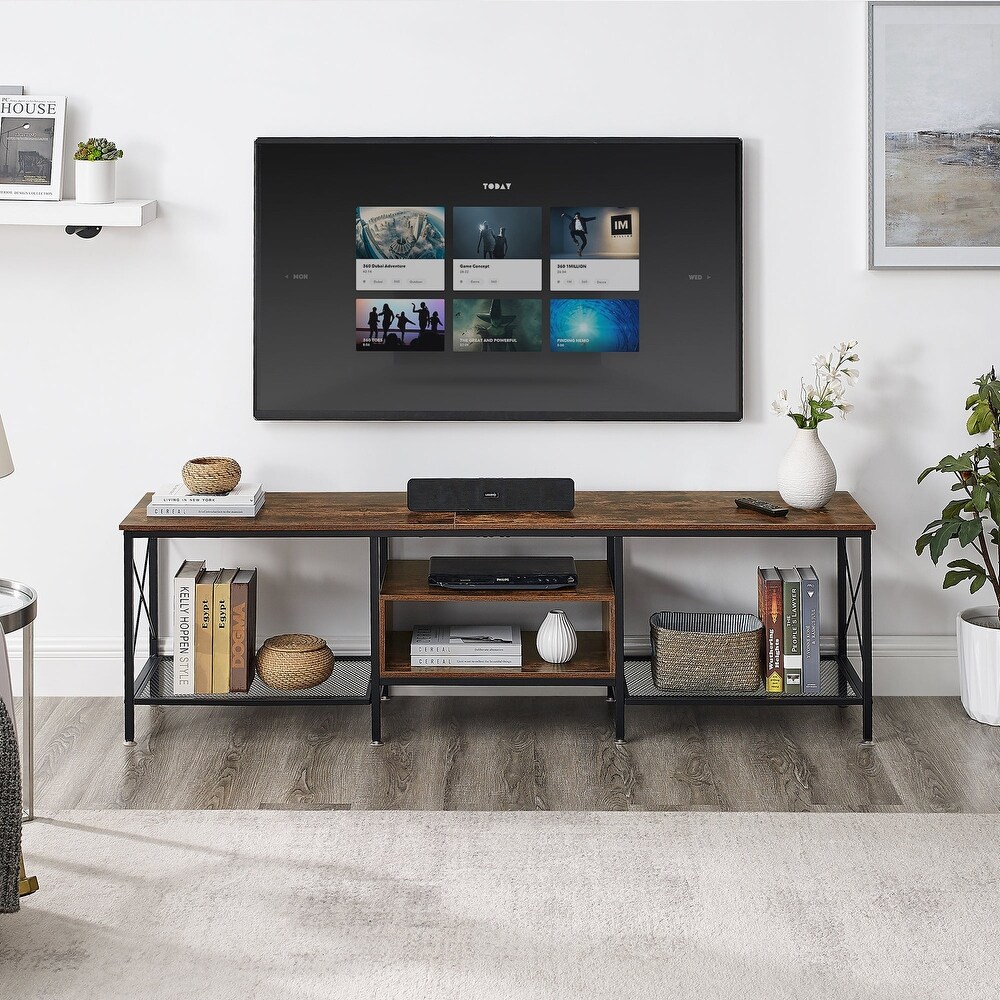 TV Stand for Living Room  Entertainment Center TV Console with Storage Shelves