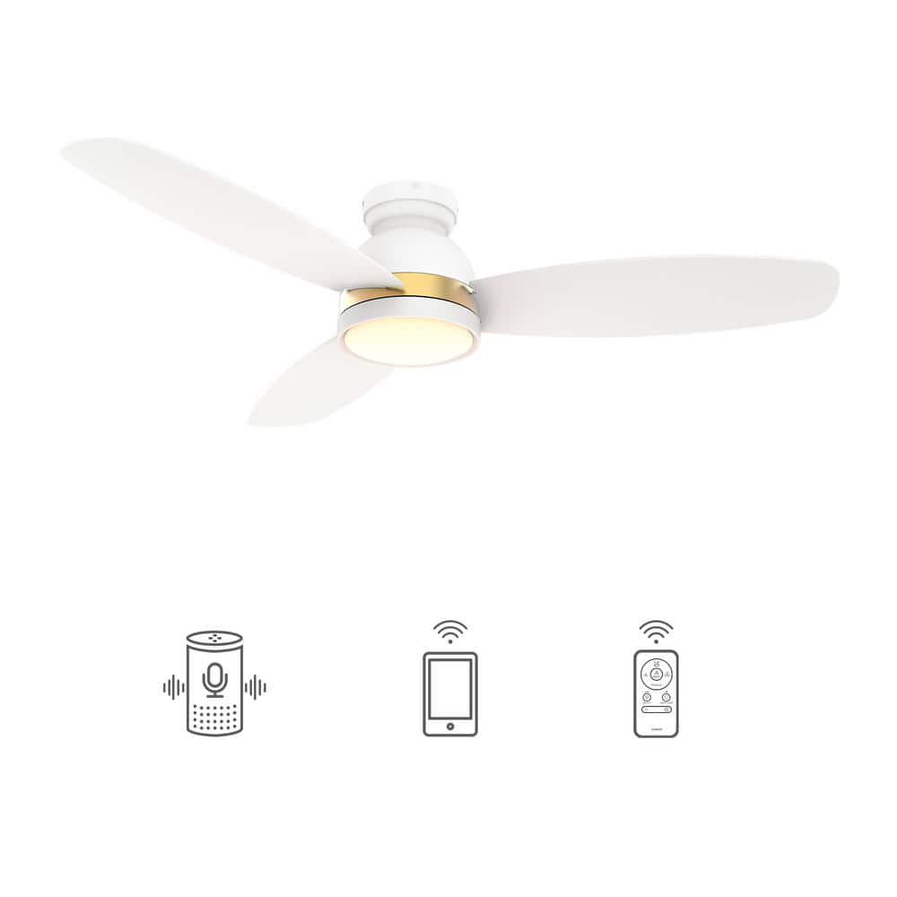 CARRO Biscay 48 in Integrated LED IndoorOutdoor White Smart Ceiling Fan with Light and Remote Works with AlexaGoogle Home