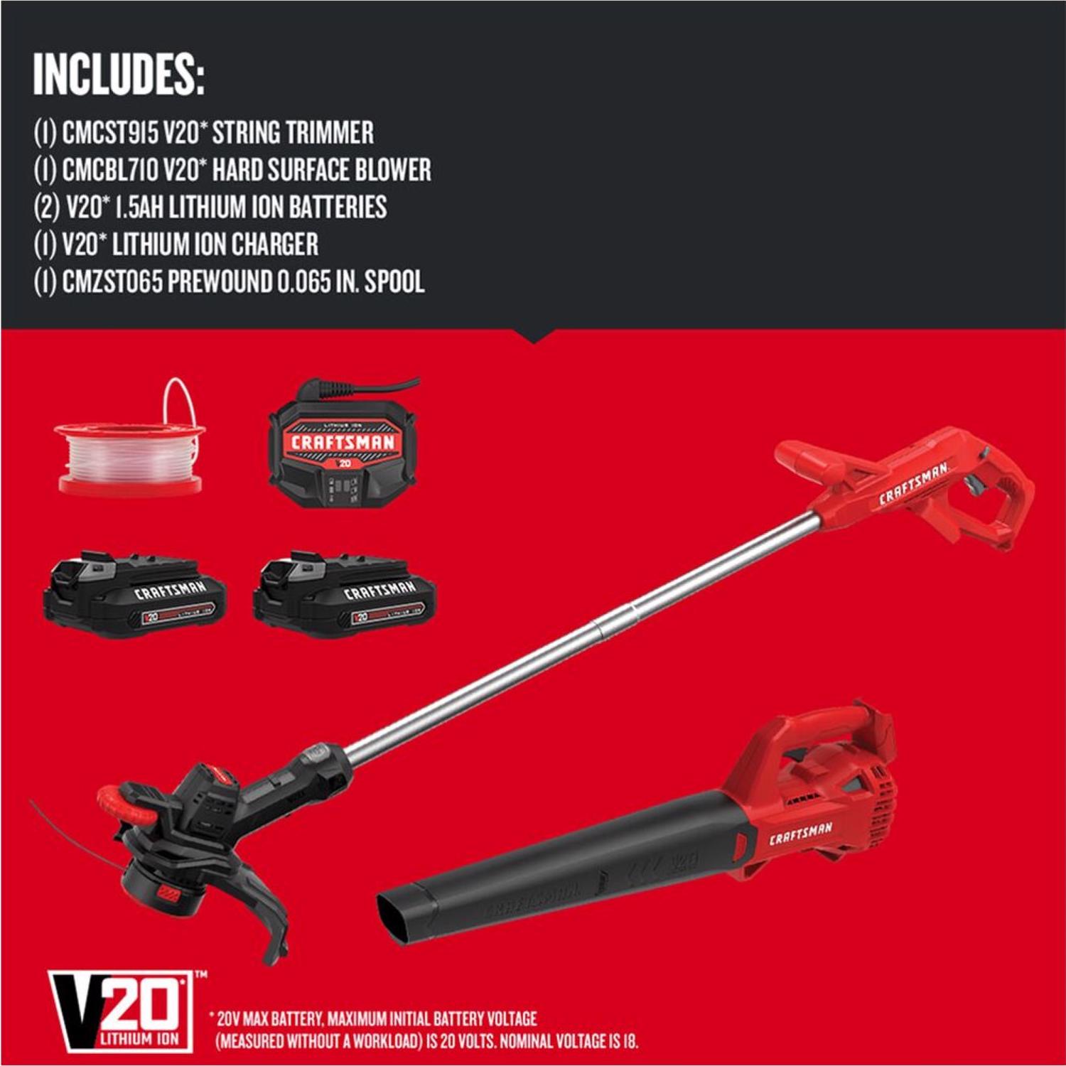 Craftsman V20 CMCK279C2 10 in. Battery Blower/Trimmer Kit (Battery \u0026 Charger)