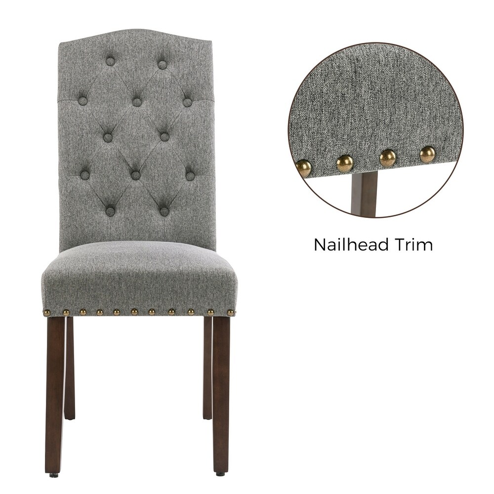 Fabric Upholstered Tufted Dining Chairs with Nailhead Trim Set of 4