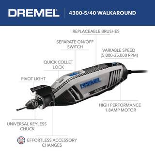 Dremel 4300 Series 1.8 Amp Variable Speed Corded Rotary Tool Kit w Mounted Light 40 Accessories 5 Attachments Carrying Case 4300-540